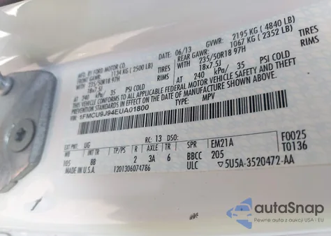 2014 Ford Escape Titanium z USA, uszkodzony, nr VIN 1FMCU9J94EUA01800